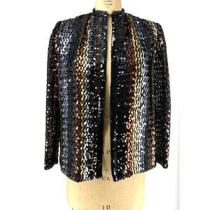 Sequin Stripe Open-Front Jacket - Black Multicolor